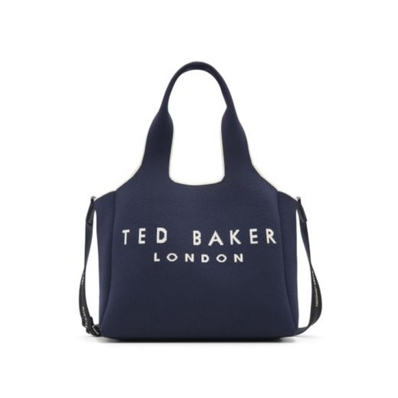 Ted Baker Handbags - Ted Baker | Navy Jacquard Knit Sara Logo Tote w/ Crossbody Strap